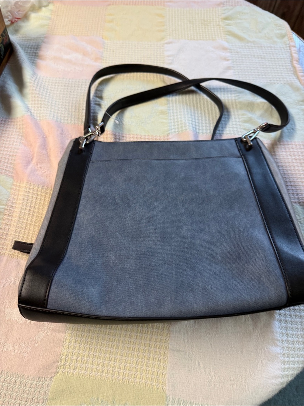 Calvin Klein Blue and Black Suede-Trim Shoulder Bag - Picture 2 of 6